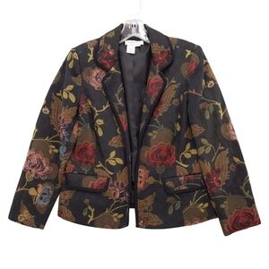 Coldwater Creek Petite‎ S Floral Tapestry Blazer Jacket Roses